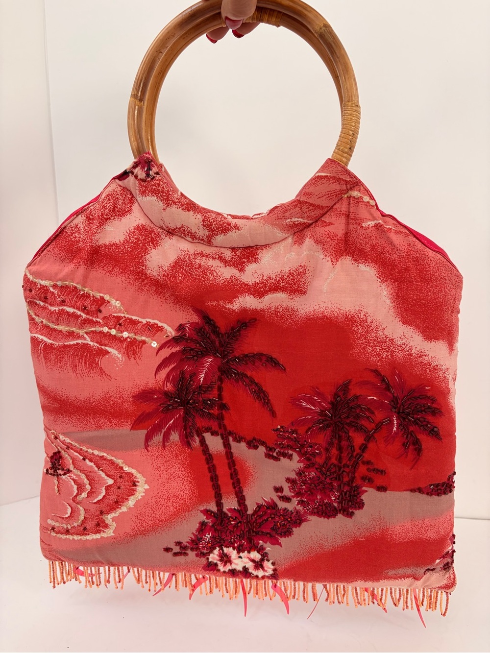 Baik Baik Coral Pink Tote with Bamboo Handles